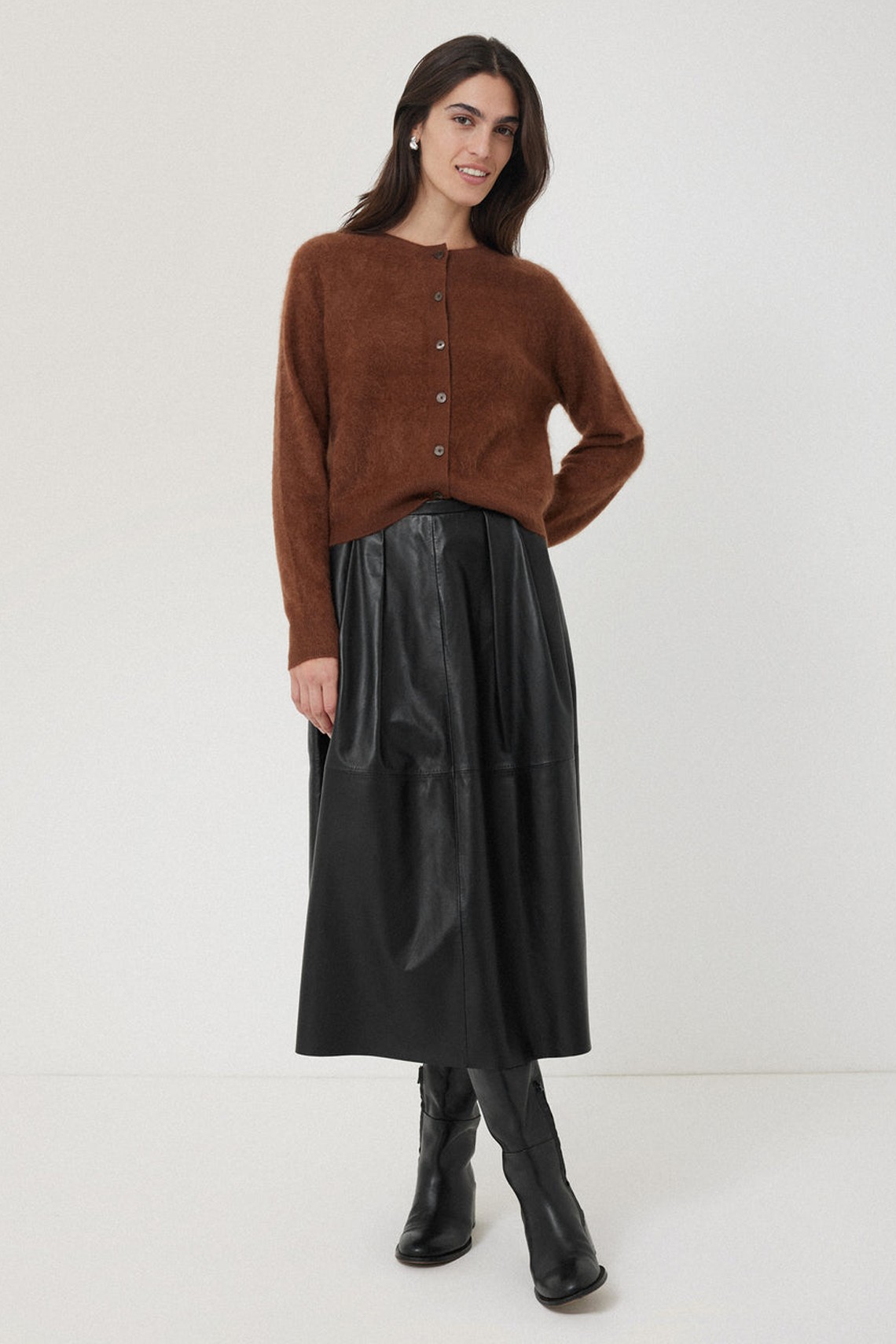 Leather Pleat Midi Skirt from Jigsaw