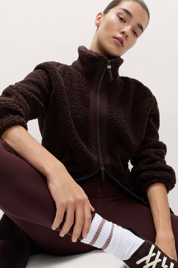 Faux Shearling Fleece Funnel Neck Zip Up Coat