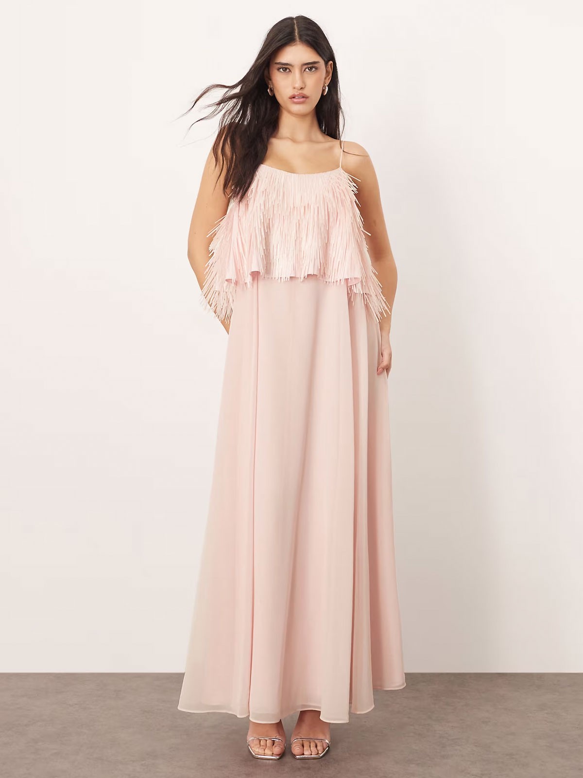 Shard Sequin Layered Trapeze Cami Maxi Dress