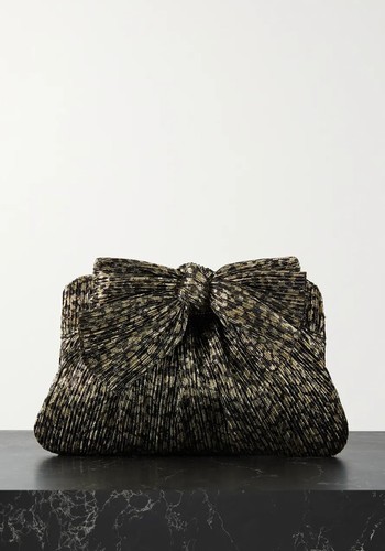 Rayne Bow-Embellished Plissé-Lamé Clutch from Loeffler Randall