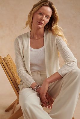 Linen-Rich Ribbed Edge-To-Edge Cardigan