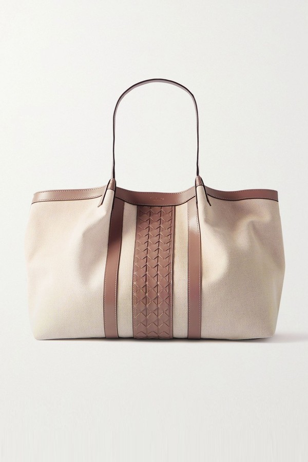 Secret Large Leather-Trimmed Canvas Tote from Serapian