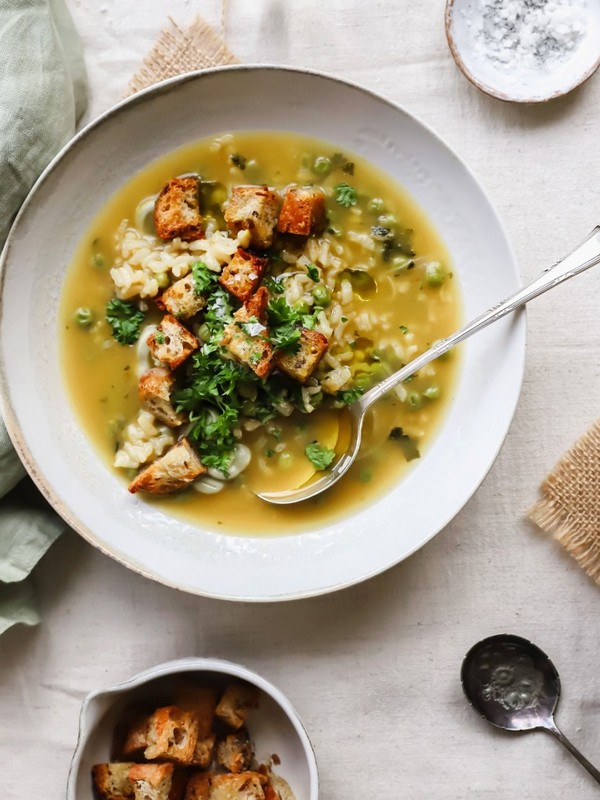 Pea & Broad Bean Risotto Soup