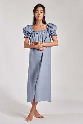 Brigitte Blue Linen Maxi Dress