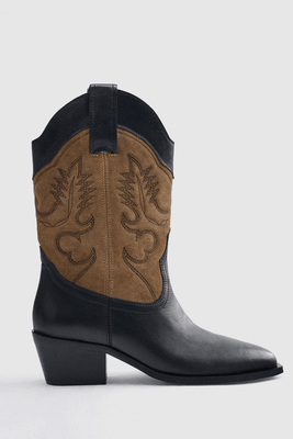 Leather Embroidered Cowboy Ankle Boots from Zara