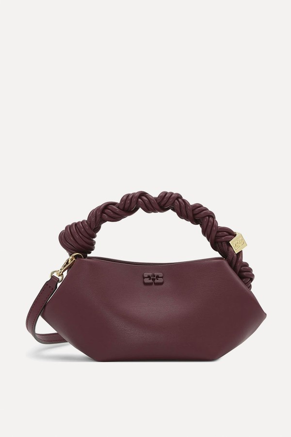 Bou Embellished Knotted Leather Shoulder Bag from Ganni