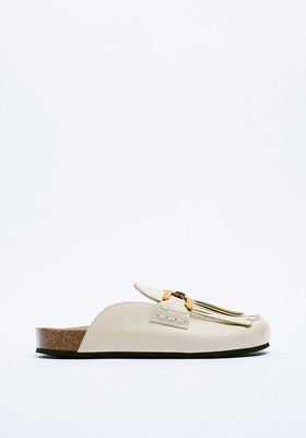 Fringed Leather Clogs With Buckle from Zara