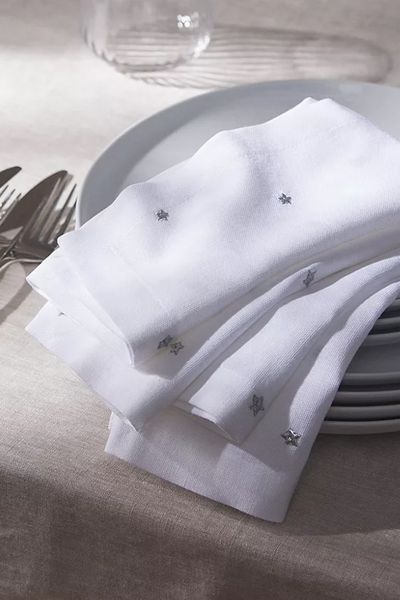 Scattered Stars Embroidered Cotton Napkins, Set of 4