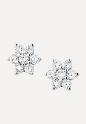 Lab Diamond Flower Cluster Earrings In 9K White Gold