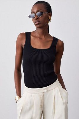 Knitted Rib Square Neck Vest Top