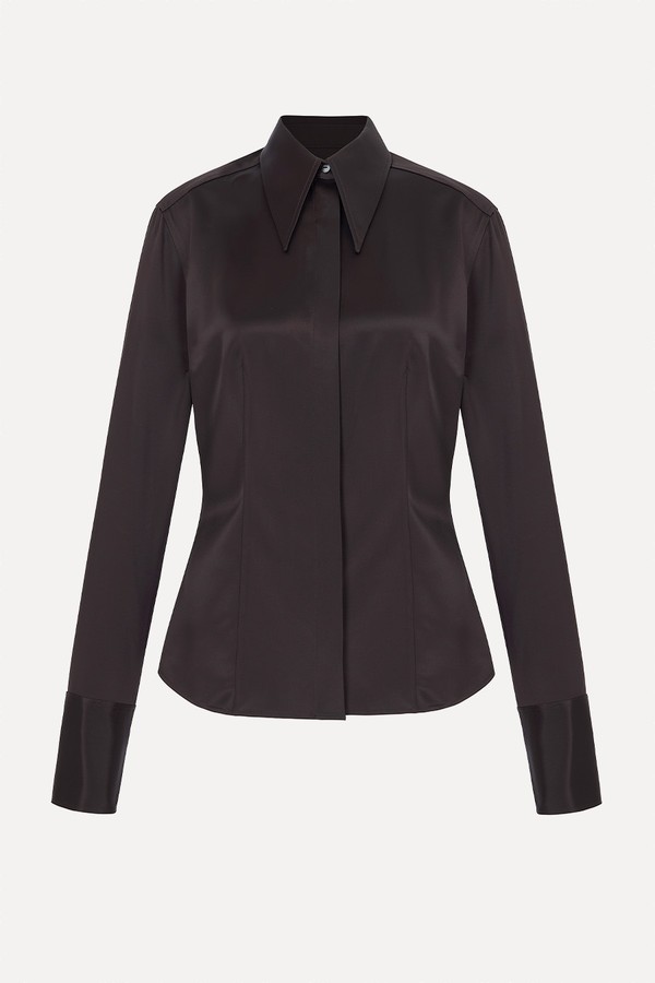 Satin Collared Fitted Long Sleeve Shirt