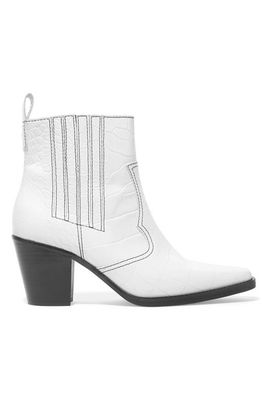 Croc Effect Leather Ankle Boots from Ganni