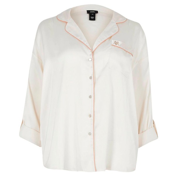 Cream Loose Fit Satin Pyjama Shirt