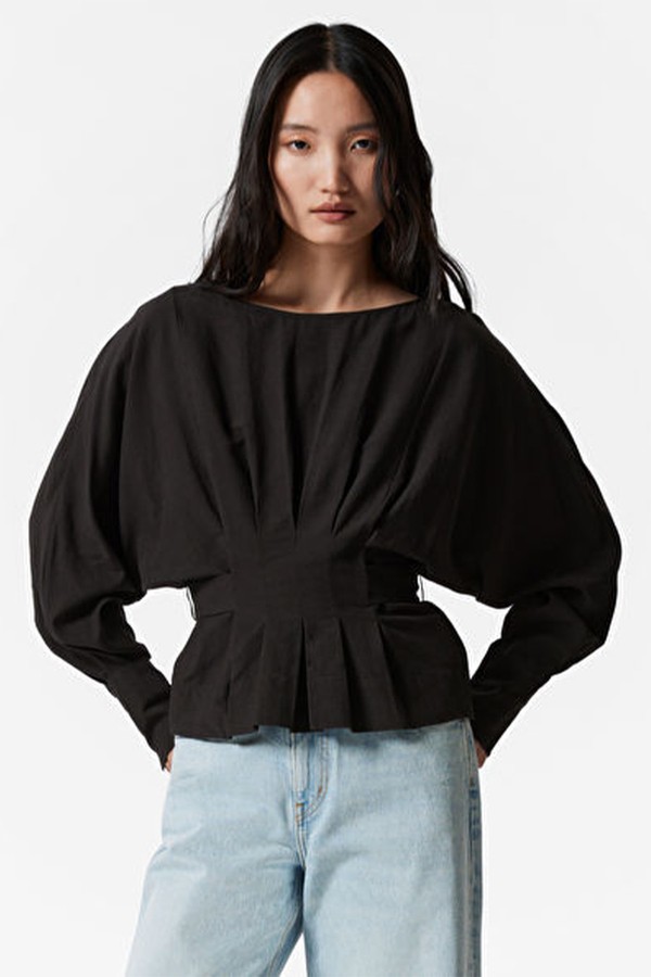 Pleated Boatneck Blouse
