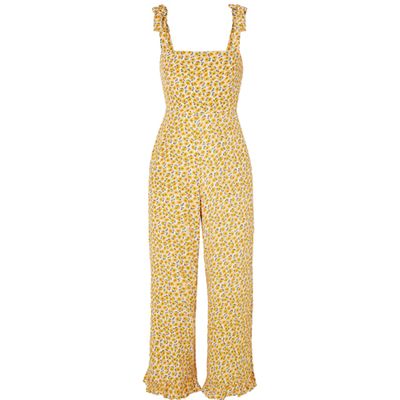 Frankie Ruffled Shirred Floral-Print Crepe Jumpsuit from Faithfull the Brand 