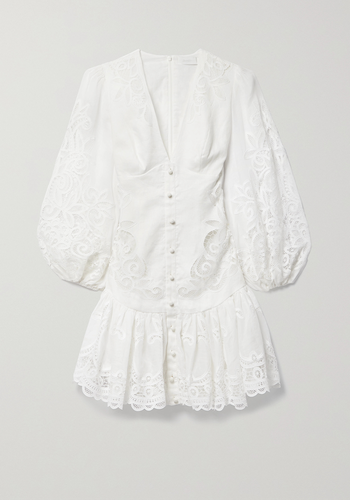 Mae Guipure Lace-Trimmed Ramie & Linen-Blend Mini Dress from Zimmermann