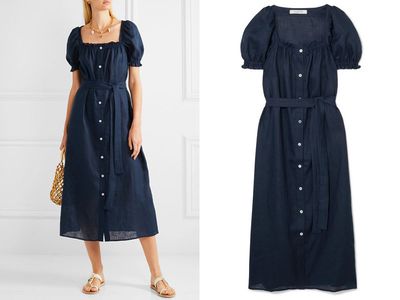 Brigitte Belted Linen Midi Dress from Sleeper