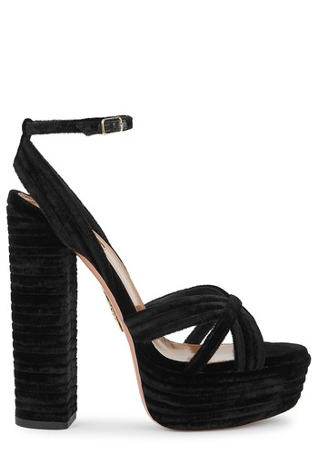 Sundance 150 Black Velvet Sandals from Aquazzaura