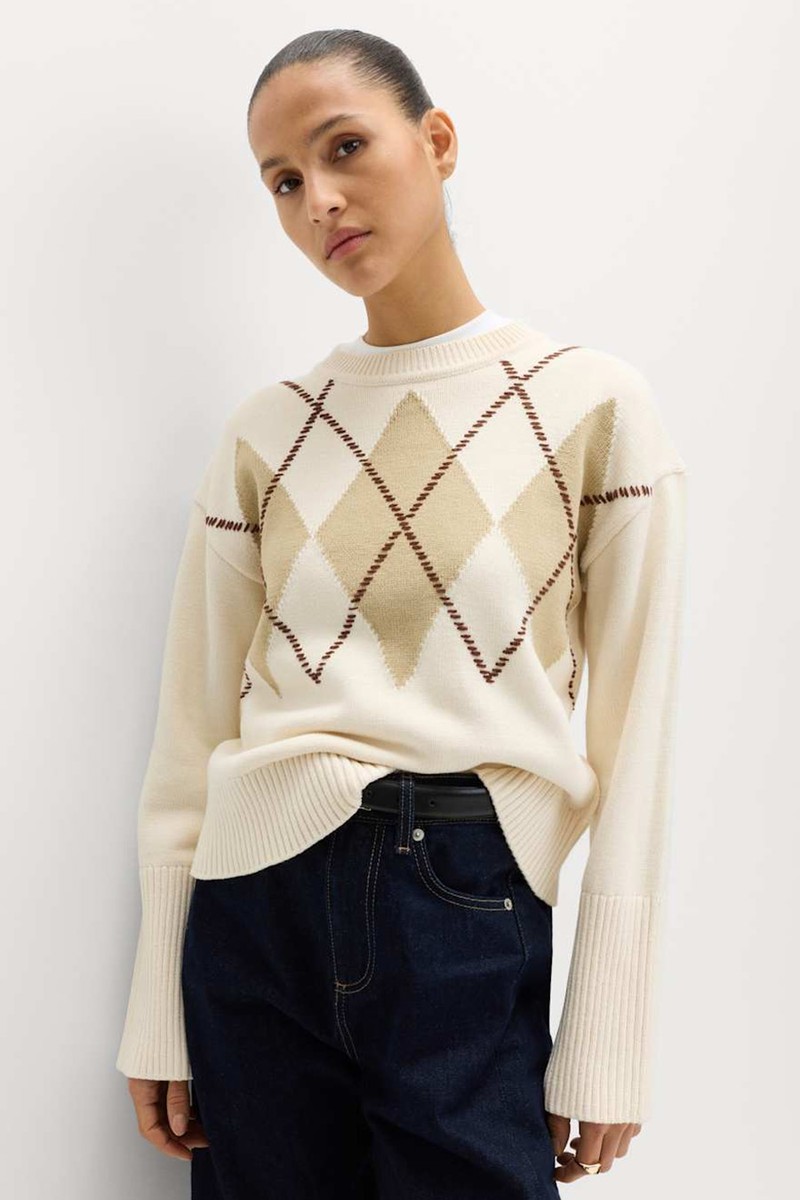 Cotton Rich Argyle Crew Neck Jumper