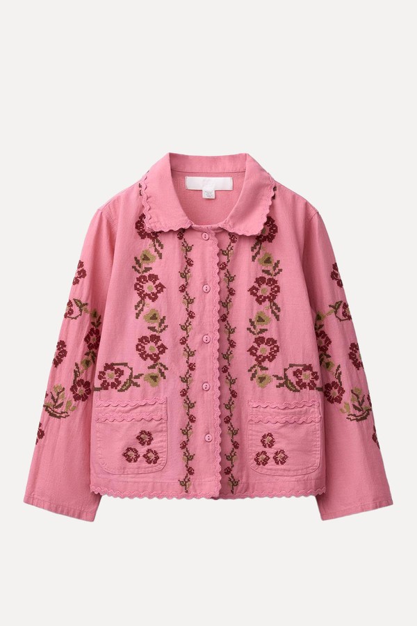 Cotton Linen Cross Stitch Embroidered Overshirt from zara