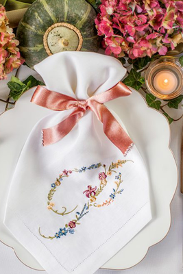 Porcelain Cotton Hemstitch Napkin from The Embroidered Napkin Company