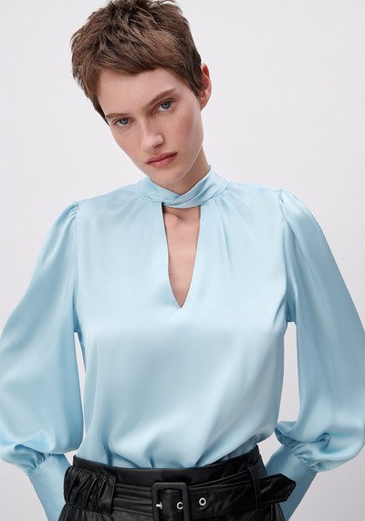 Satin Blouse With Tied Bow Detail