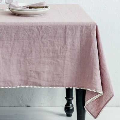 Pom Pom Trim Linen Tablecloth from Magic Linen