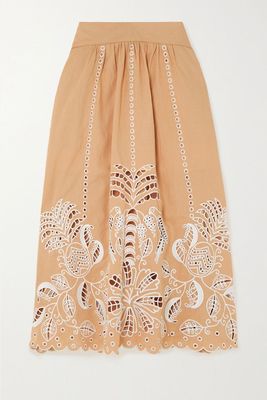 Richelieu Embroidered Broderie Anglaise Linen-Blend Midi Skirt from Farm Rio