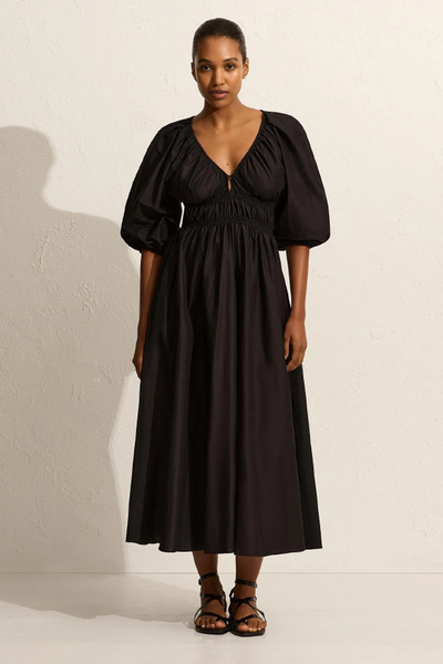 Shirred Plunge Button Dress from Matteau