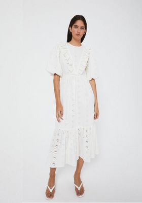Broderie Dress With Frill & Short Sleeve from Warehouse
