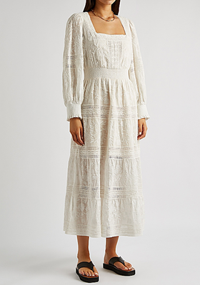 Finley Lace-Trimmed Embroidered Cotton-Voile Midi Dress from Alice + Olivia