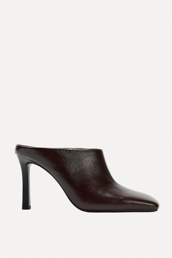 Leather Mules With Square Toe from  Zara