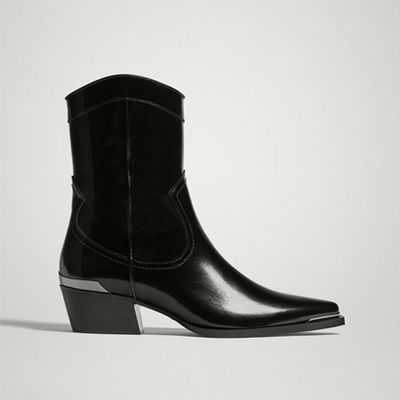 Black Antik Leather Cowboy Ankle Boots from Massimo Dutti