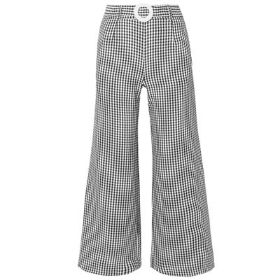 Belted Cropped Gingham Seersucker Wide-Leg Pants from Solid & Striped