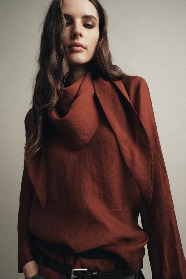 Flowing Blouse With Multi-Position Scarf Detail