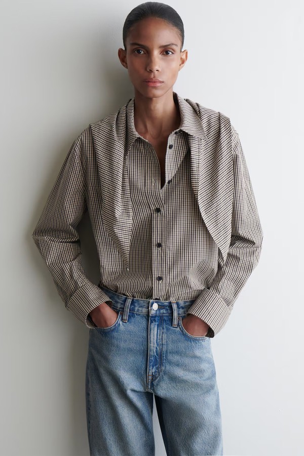 Checked Scarf-Detail Shirt from COS