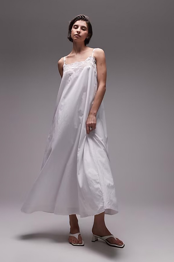 Flower Lace Trim Cami Trapeze Maxi Dress from Sndys