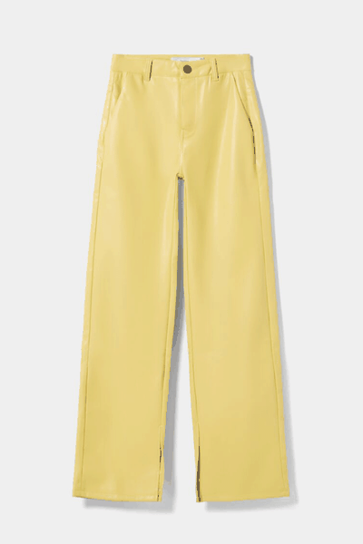 Tailored Straight Fit Faux Leather Trousers With Vents from Bershka