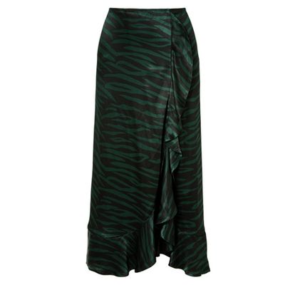 Cameron Ruffled Printed Satin Wrap-Effect Skirt from Ganni