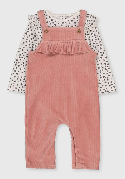 Pink Velour Dungarees & Bodysuit