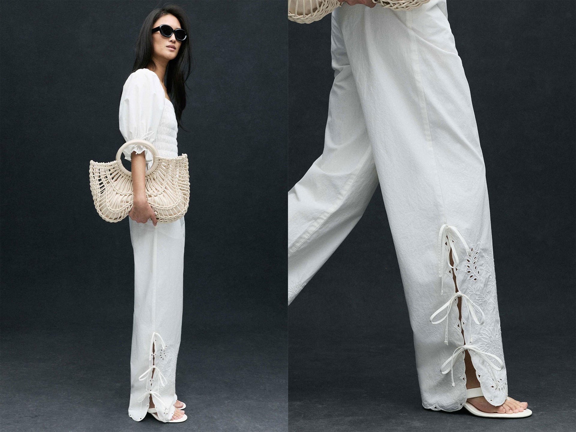 Pure Cotton Embroidered Wide Leg Trousers