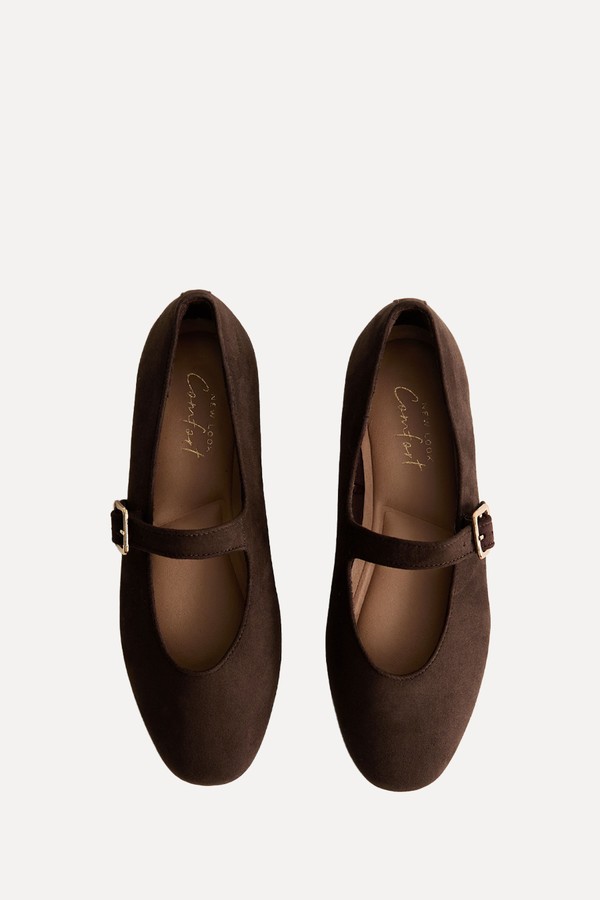  Faux Suede High Vamp Mary Jane Ballerina Flats