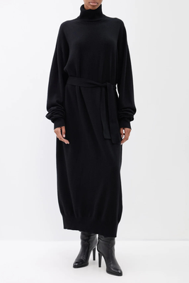 Cashmere-Blend Belted Roll-Neck Dress from Raey