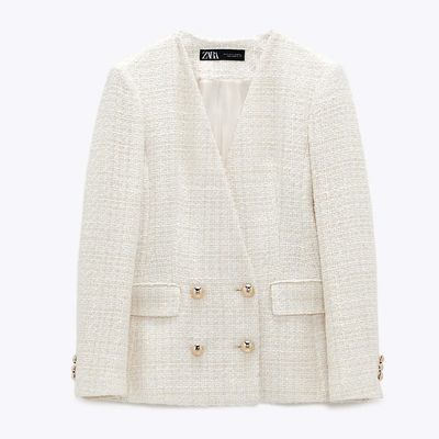 Textured Double-Breasted Blazer