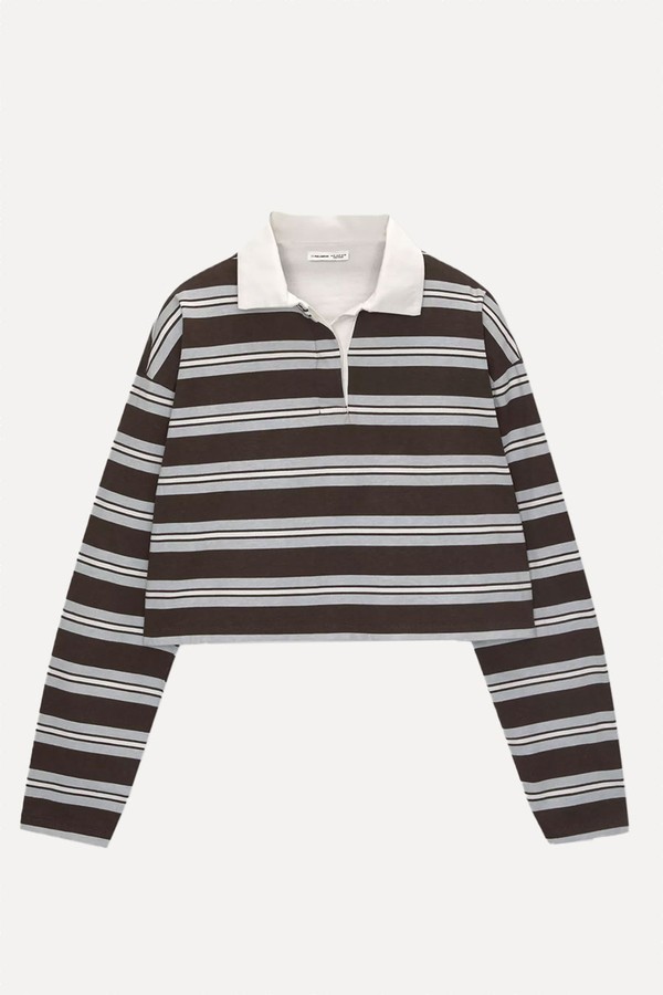 Cropped Striped Polo Shirt from Pull & Bear
