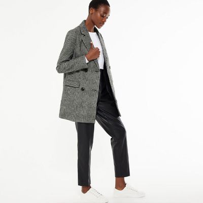 Tall Black Check Double Breasted Blazer Coat