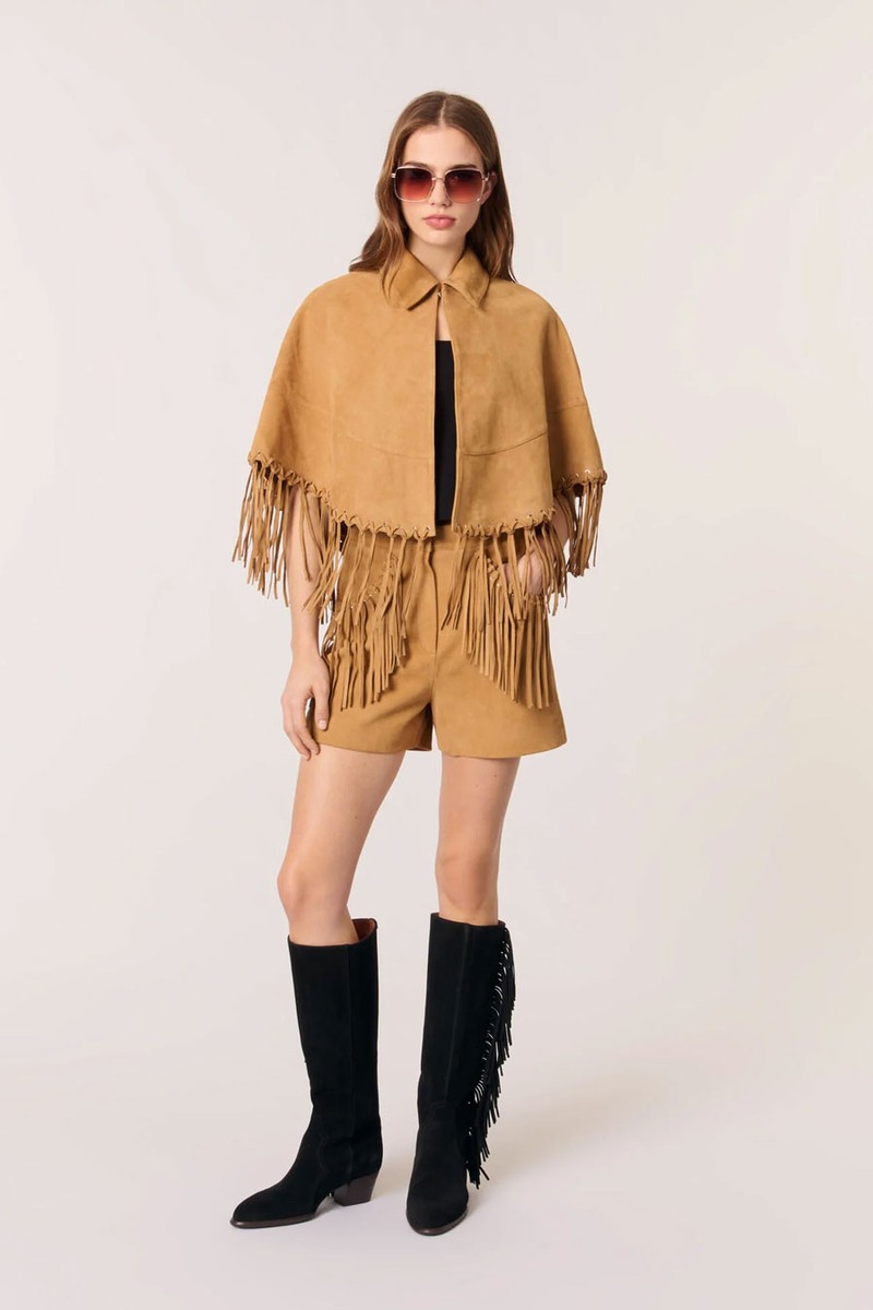 Short Nubuck Fringed Coat from Maje