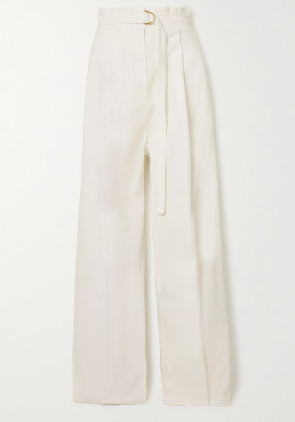 Belted Pleated Stretch-Cotton Twill Wide-Leg Pants from Philosophy Di Lorenzo Serafini