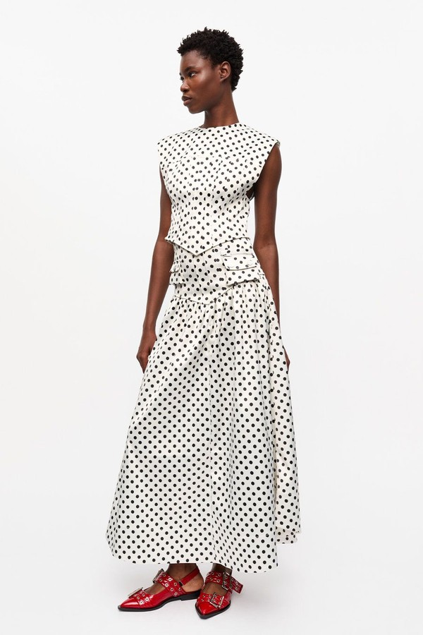 Polka-Dot Double Satin Long Pocket Skirt from Ganni