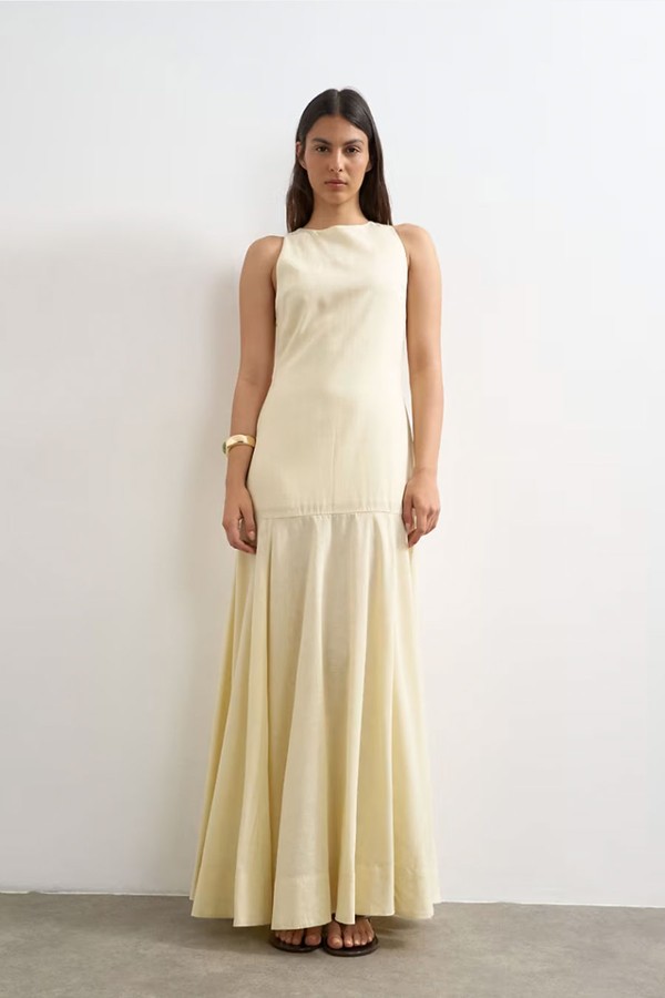 Dropped Waist Full Circle Hem Midi Dress